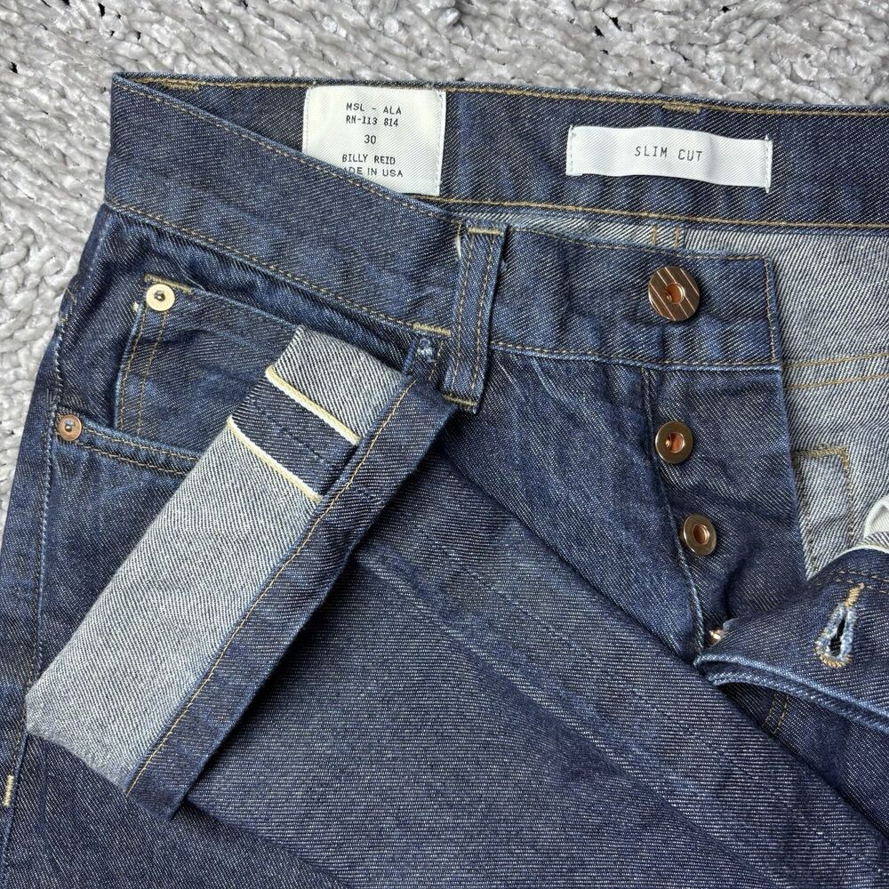 Billy Reid Slim Cut Selvage Jeans Mens 30 Stretch Preppy Button Fly MSL-ALA Blue